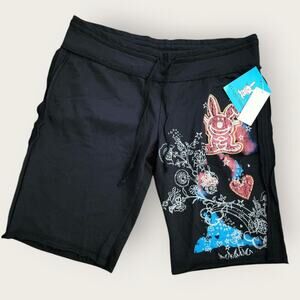 Its Happy Bunny Shorts Juniors Sz L Black Bunny Design Y2K VTG Frayed Drawstring